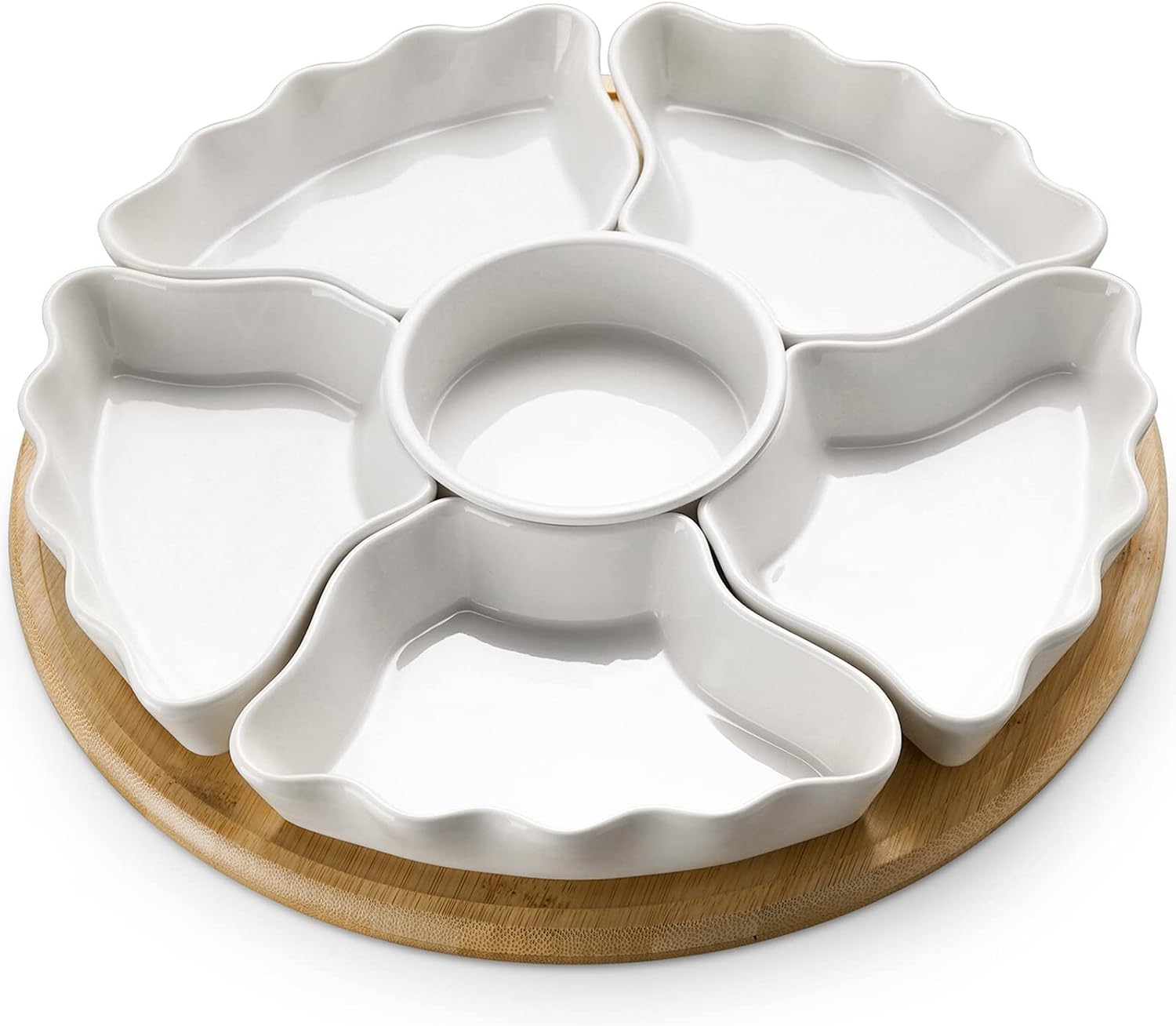 DOWAN 360 Rotatable Serving Tray and Platters, 12 Inch Divided Serving Bowls for Party, Kitchen Decor, Removable Serving Dishes for Chips and Dip, Fruit, Veggies, Candy and Snacks, 7 Pieces, White DOWAN 360 Rotatable Serving Tray and Platters, 12 Inch Divided Serving Bowls for Party, Kitchen Decor, Removable Serving Dishes for Chips and Dip, Fruit, Veggies, Candy and Snacks, 7 Pieces, White