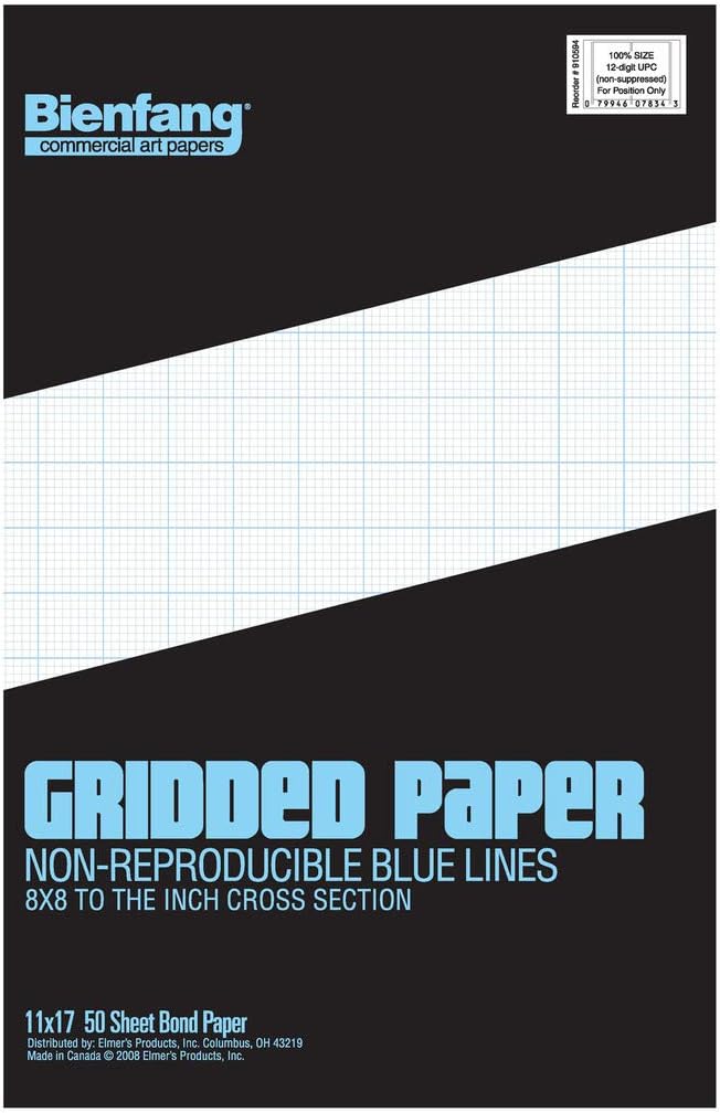 Bienfang Designer Grid Paper Pad, 8x8 Cross Section, 11 x 17 inches, 50 sheets Bienfang Designer Grid Paper Pad, 8x8 Cross Section, 11 x 17 inches, 50 sheets