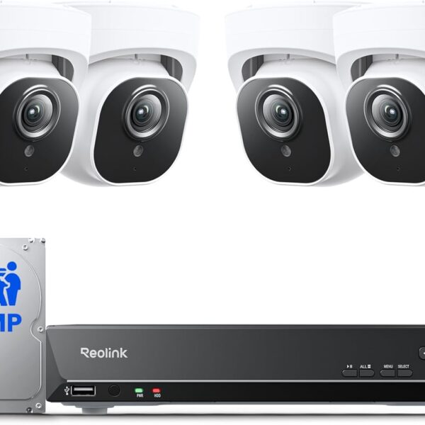 REOLINK 5MP 8CH Home Security Camera System with 2TB HDD RLK8-520D4-5MP | 4pcs 5MP Wired PoE IP Cameras Outdoor with Person/Pet/Vehicle Detection, 4K 8CH NVR with 2TB HDD for 24-7 Recording