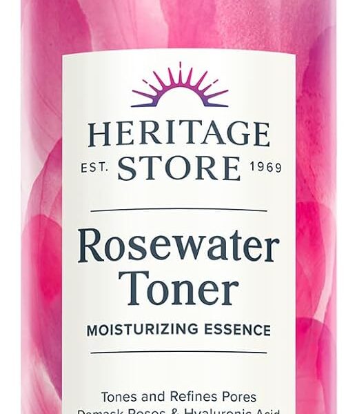 Heritage Store Rosewater Facial Toner with Hyaluronic Acid, Dry to Combination Skin Care, Hydrating Toner Refines Pores & Minimizes the Appearance of Fine Lines & Wrinkles, Alcohol Free, Vegan, 8oz