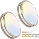 OOWOLF 13inch LED Flush Mount Ceiling Light Fixture Dimmable Brushed Nickel, Easy Install Ceiling Lamp Fixture Without Flicker, Super Bright 36W 3600LM 5CCT Warm to White Light 3000K to 6000K 2-Pack