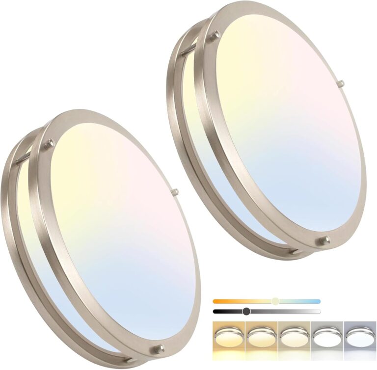 OOWOLF 13inch LED Flush Mount Ceiling Light Fixture Dimmable Brushed Nickel, Easy Install Ceiling Lamp Fixture Without Flicker, Super Bright 36W 3600LM 5CCT Warm to White Light 3000K to 6000K 2-Pack