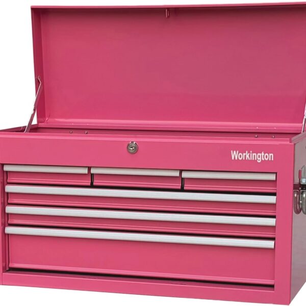 Workington Portable Metal Tool Chest with 6 Drawers, 24" 6-Drawer Tool Chest Cabinet with Ball Bearing Drawer Slides, Steel Tool Storage Box Organizer 4005 Pink
