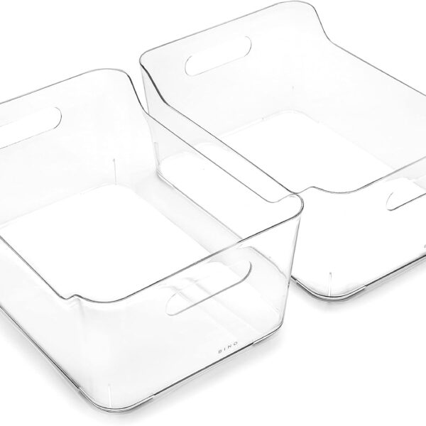 BINO | Plastic Storage Bins, Large - 2 Pack, Clear | THE SOHO COLLECTION | Pantry Organizers and Storage Containers | Fridge Organizer Bins | Kitchen Cabinet Organizer | Medicine Cabinet Bin