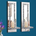 Aeveco Crystal Crush Diamond Mirrored Candle Sconces, Silver Wall Candle Holder Set of 2, Wall Decorations for Living RoomDining Room (Rectangle Stripe (Style 4))