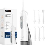 Mornwell Water Flosser Cordless, Water Flossers for Teeth - 300ML Tank and 6 Jet Tips, 3 Modes Portable Dental Oral Irrigator, Braces Care, Rechargeable Waterproof Portable Water Flosser (White)