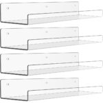upsimples 6 Pack Acrylic Shelves for Wall Storage, 15" x 4 Floating Bookshelves for Kids, Display Shelf Organizer for Bathroom, Bedroom, Living Room, Kitchen, Room Decor, Clear
