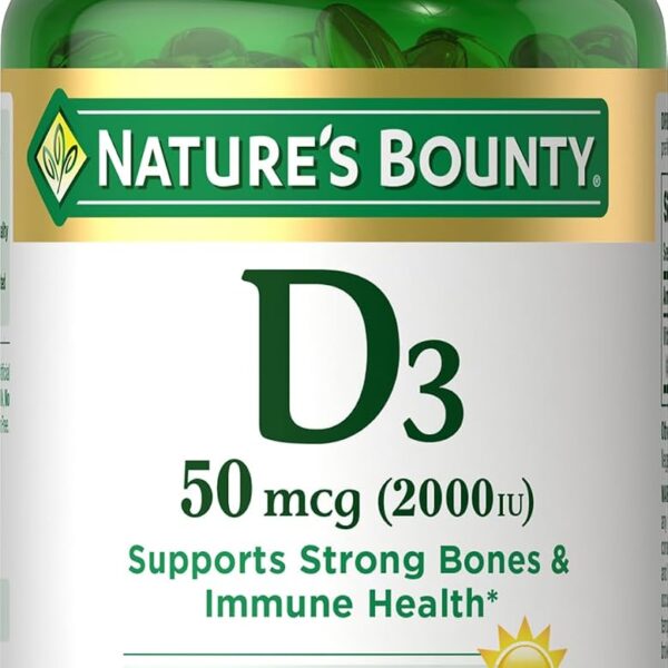 Nature's Bounty Vitamin D3 2000 IU, Immune and Bone Support, Vitamin Supplement, 1 Per day, 240 Rapid Release Softgels