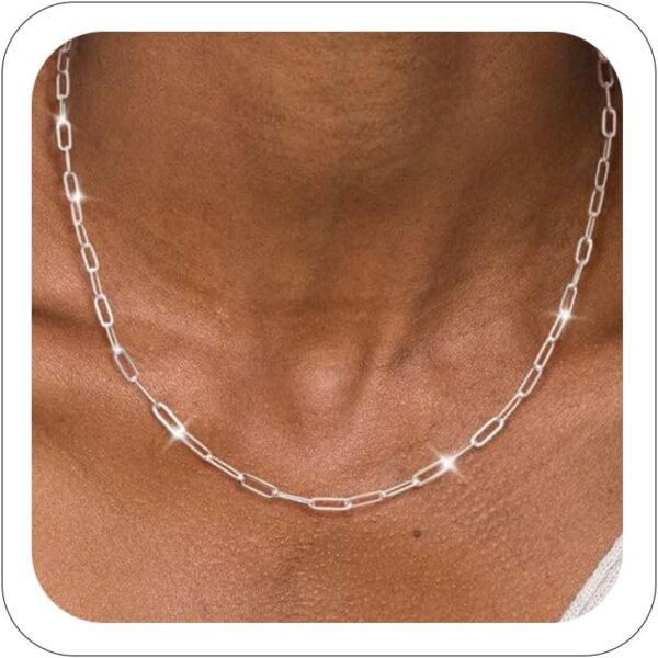 MBW Silver Paperclip Chain Necklace for Women,Dainty Sterling Silver Choker Necklaces for Women Trendy Simple Long Chunky Minimalist Waterproof Link Necklace Jewelry Gifts for Women 16/18/20 in