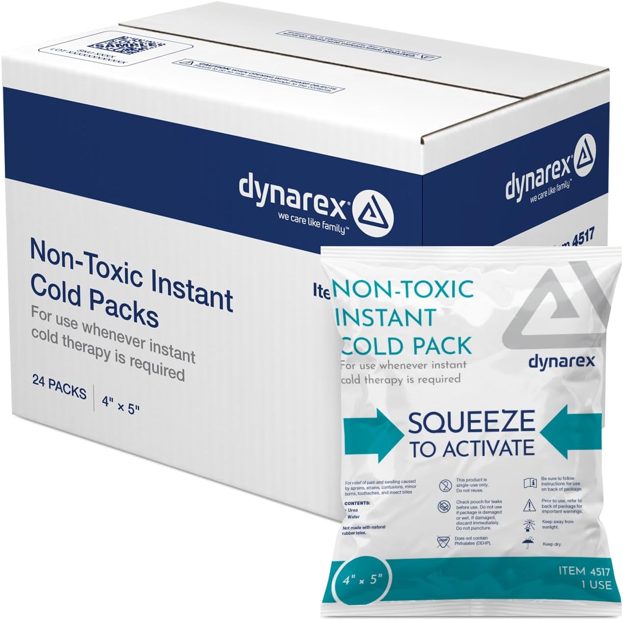 Dynarex Instant Cold Packs - Non-Toxic - Disposable Cold Compress for First Aid - Portable and Conforms to Body Contours - Quick Activation - 4" x 5" - 24 Count Dynarex Instant Cold Packs - Non-Toxic - Disposable Cold Compress for First Aid - Portable and Conforms to Body Contours - Quick Activation - 4" x 5" - 24 Count