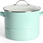 Martha Stewart Thayer 16-Quart Enamel On Steel Scratch Resistant Steamer Stock Pot w/Stainless Steel Insert - Martha Blue