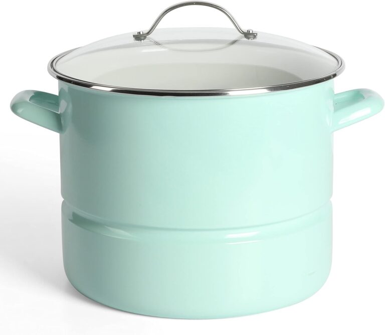 Martha Stewart Thayer 16-Quart Enamel On Steel Scratch Resistant Steamer Stock Pot w/Stainless Steel Insert - Martha Blue