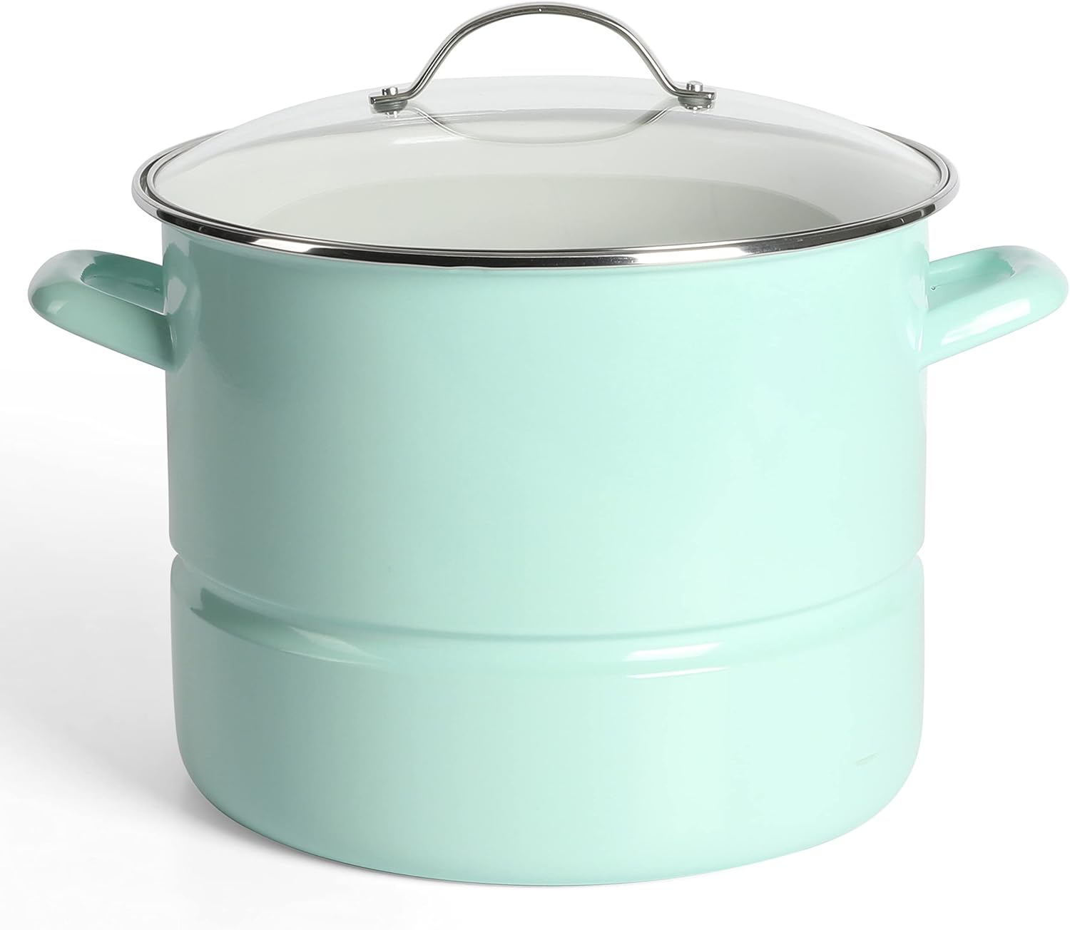 Martha Stewart Thayer 16-Quart Enamel On Steel Scratch Resistant Steamer Stock Pot w/Stainless Steel Insert - Martha Blue Martha Stewart Thayer 16-Quart Enamel On Steel Scratch Resistant Steamer Stock Pot w/Stainless Steel Insert - Martha Blue