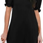 Aloodor Women's Casual Dresses Short Sleeve V-Neck Dress with Pockets