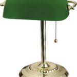 Catalina Lighting 13.5'' Traditional Banker's Lamp Light Fixture with Green Glass Cylinder Shade for Office, Library, Living Room, or Dorm, Polished Brass