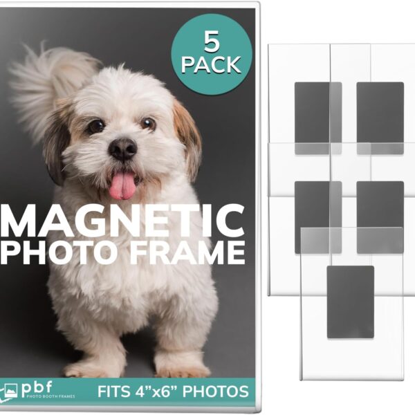 pbf 4x6 Magnetic Picture Frames for Refrigerator | 4 x 6 Clear Magnetic Acrylic Frames | Magnetic Photo Holders for Fridge, Locker, Photo Board, Art Display, Sign Holder (5-Pack)