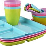 24 pc Kids Dinner Set by Mainstays, BPA free, Microwave/dishwasher safe, toddler snack/meals, mixed colors