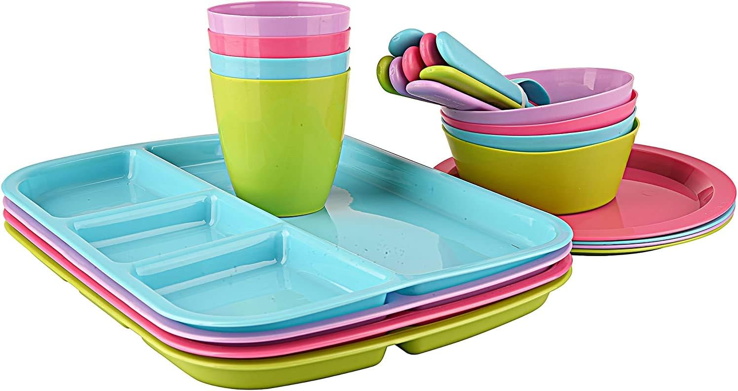 24 pc Kids Dinner Set by Mainstays, BPA free, Microwave/dishwasher safe, toddler snack/meals, mixed colors 24 pc Kids Dinner Set by Mainstays, BPA free, Microwave/dishwasher safe, toddler snack/meals, mixed colors