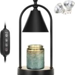 Candle Warmer Lamp with Timer, Electric Black Candle Warming Light for Bedroom, Dimmable Wax Melts Warmer for Home Decor Beside Lamp Gifts for Women (2 Bulbs Included)
