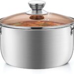 P&P CHEF 4 Qt Stockpot with Lid, Stainless Steel Cooking Stock Pot for Soup, Heat-Proof Double Handles with Visible Lid, Dishwasher Safe & Healthy, 1-Ply Metal