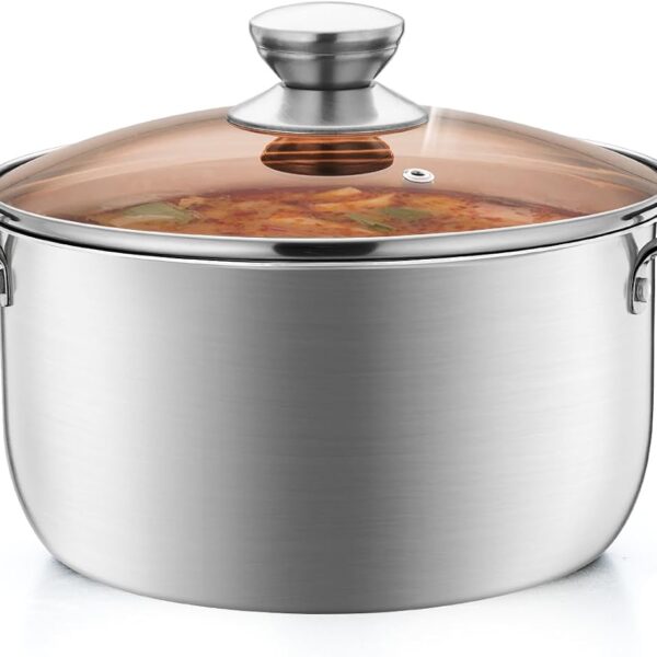 P&P CHEF 4 Qt Stockpot with Lid, Stainless Steel Cooking Stock Pot for Soup, Heat-Proof Double Handles with Visible Lid, Dishwasher Safe & Healthy, 1-Ply Metal