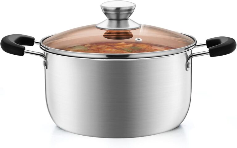 P&P CHEF 4 Qt Stockpot with Lid, Stainless Steel Cooking Stock Pot for Soup, Heat-Proof Double Handles with Visible Lid, Dishwasher Safe & Healthy, 1-Ply Metal