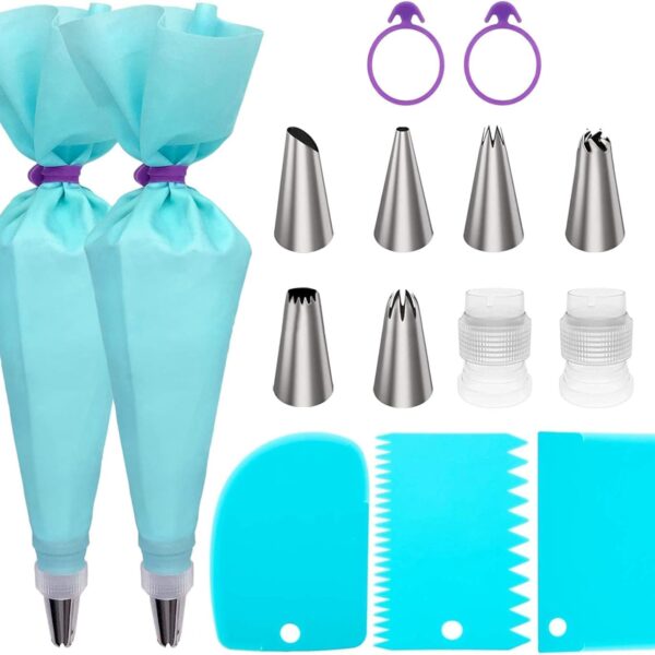 Piping Bags and Tips Set, Cake Decorating Kit Supplies, Frosting Piping Kit for Baking with Pastry Bags and Tips, Standard Converters, Silicone Rings, Reusable Piping Bags for Cookie Icing, Cupcake