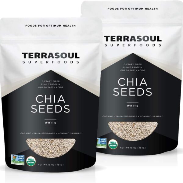 Terrasoul Superfoods Organic White Chia Seeds, 2 Lbs (2 Pack) - Omega Fats, Fiber, Plant Protein