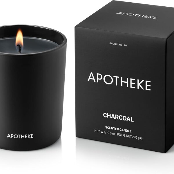 Apotheke Signature Scented Candles for Home, Charcoal - 10.5 oz - Soy Wax, Non Toxic, Large Jar - Luxury Black Candle Gifts for Women & Men - Cedarwood, Sandalwood, Oud, and Amber