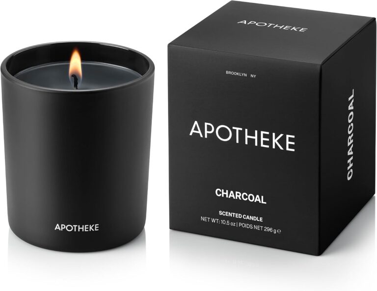 Apotheke Signature Scented Candles for Home, Charcoal - 10.5 oz - Soy Wax, Non Toxic, Large Jar - Luxury Black Candle Gifts for Women & Men - Cedarwood, Sandalwood, Oud, and Amber