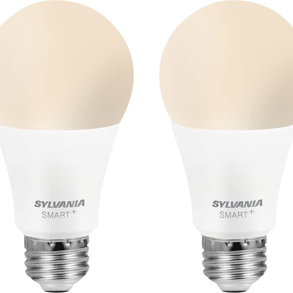 Sylvania Smart+ Bluetooth Mesh 60W Equivalent A19 LED Light Bulb, Dimmable Soft White, Compatible with Alexa, 2 Pack