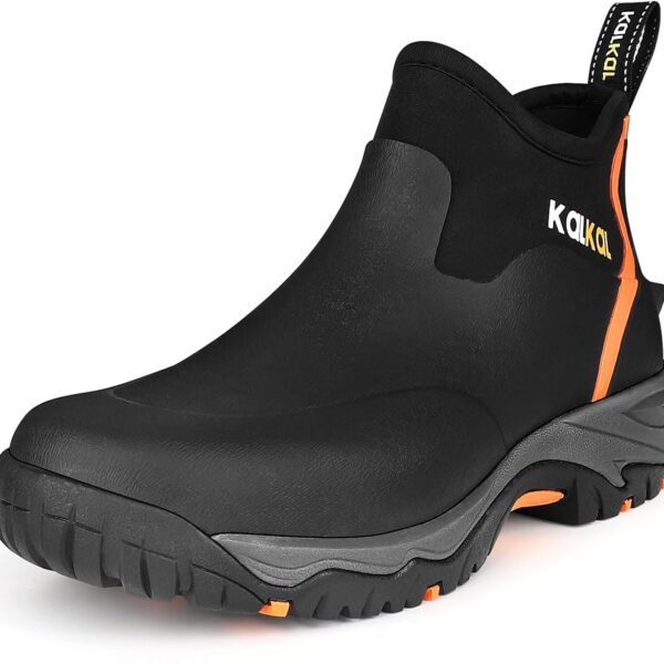 Kalkal Men's Rubber Boots, Waterproof Ankle Rain Boots, Insulated Working Booties with Comfortable Sports Sole, Outdoor Mud Boots for Yard Chore