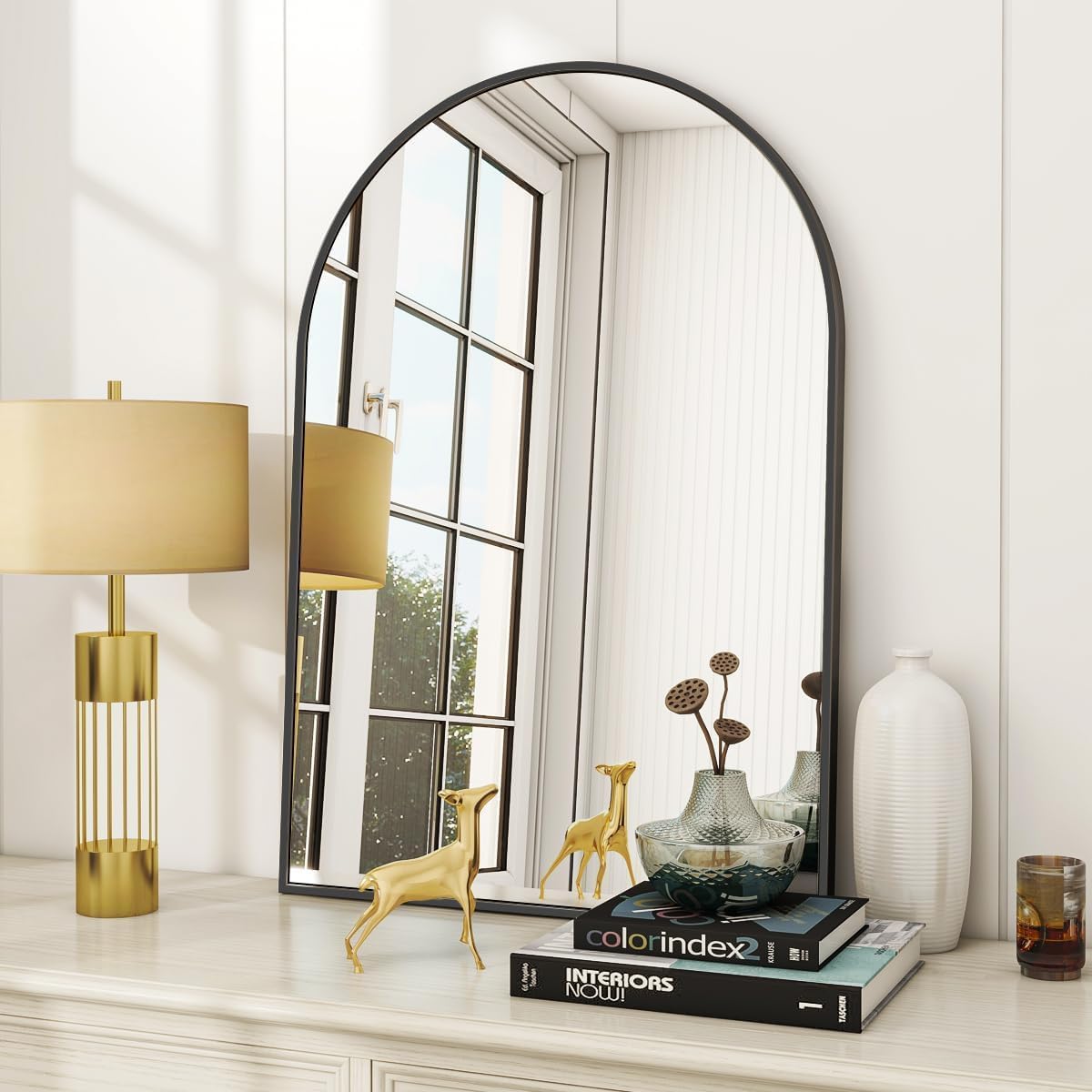 VooBang Arched Wall Mirror, 24 x 36 inch Arch Bathroom Mirror, Wall Mounted Vanity Mirror with Arch Metal Frame, Modern Bathroom Vanity Mirror for Bedroom, Living Room, Hanging or Leaning, Black VooBang Arched Wall Mirror, 24 x 36 inch Arch Bathroom Mirror, Wall Mounted Vanity Mirror with Arch Metal Frame, Modern Bathroom Vanity Mirror for Bedroom, Living Room, Hanging or Leaning, Black