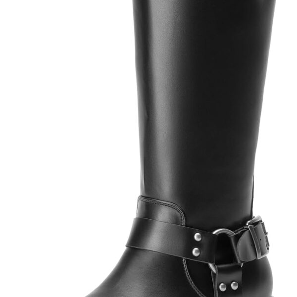 DREAM PAIRS Women's Knee High Boots Combat Boots Goth Boot Lace Up Adjustable Buckles Chunky Low Heel Fall Booties with Side Zipper to Put on and off