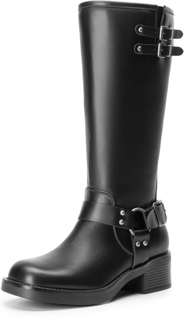 DREAM PAIRS Women's Knee High Boots Combat Boots Goth Boot Lace Up Adjustable Buckles Chunky Low Heel Fall Booties with Side Zipper to Put on and off