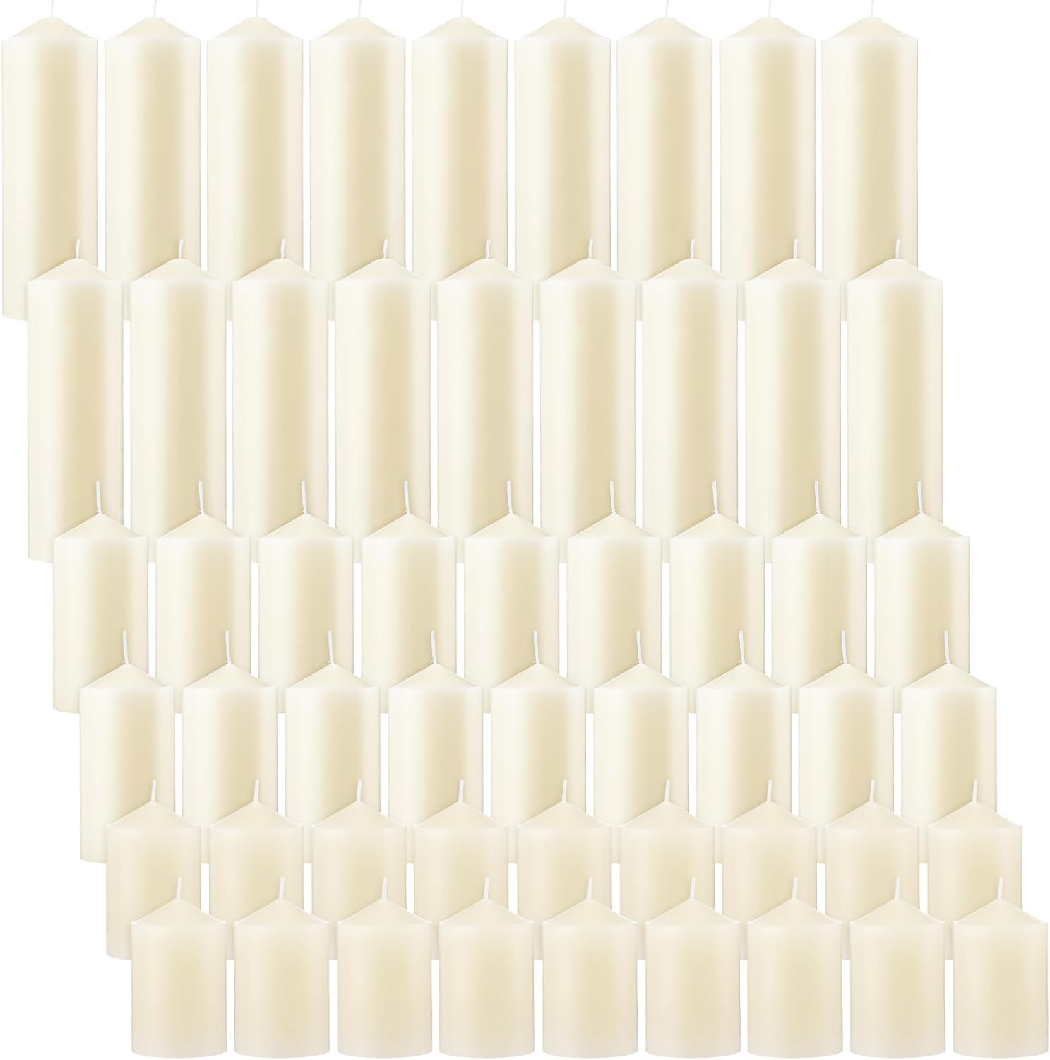 MTLEE 54 Pack Dripless Pillar Candles 3"/4"/6" Unscented Candles Bulk Smokeless Fireplace Assorted Size for Home Wedding Birthday Dinner Holiday Party Decoration (Ivory White) MTLEE 54 Pack Dripless Pillar Candles 3"/4"/6" Unscented Candles Bulk Smokeless Fireplace Assorted Size for Home Wedding Birthday Dinner Holiday Party Decoration (Ivory White)