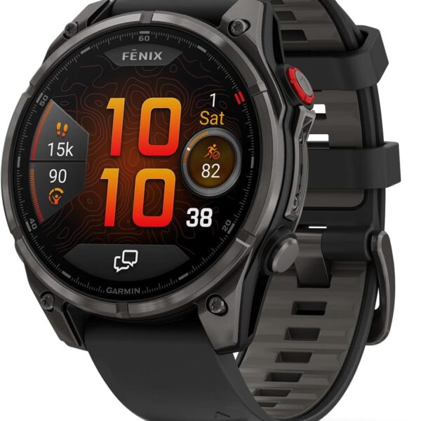 Garmin fnix 8 Pro, 51mm, AMOLED Display, Premium Connected Multisport GPS Smartwatch, inReach Technology, Sapphire, Carbon Gray DLC Titanium with Black/Pebble Gray Silicone Band