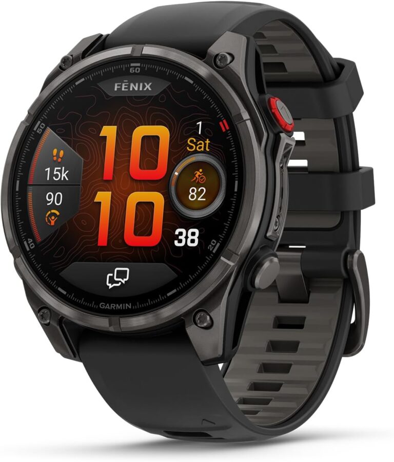 Garmin fnix 8 Pro, 51mm, AMOLED Display, Premium Connected Multisport GPS Smartwatch, inReach Technology, Sapphire, Carbon Gray DLC Titanium with Black/Pebble Gray Silicone Band
