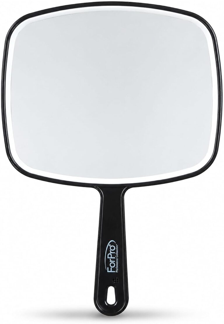 ForPro Professional Collection Premium Hand Mirror with Handle, 6.3" W x 9.6" L, Multi-Purpose Handheld Mirror with Distortion-Free Reflection, Black