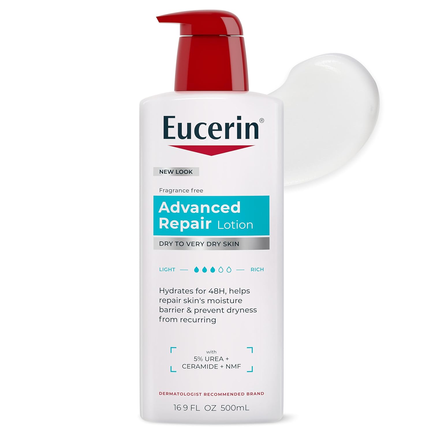 Eucerin Advanced Repair Lotion, Urea Enriched, Unscented Body Lotion for Dry Skin With Triple Moisturizing Complex, 16.9 FL OZ Bottle Eucerin Advanced Repair Lotion, Urea Enriched, Unscented Body Lotion for Dry Skin With Triple Moisturizing Complex, 16.9 FL OZ Bottle