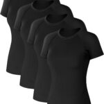 Coume 4 Pack Women's Compression Shirts Short Sleeve Workout Tops Running Athletic Yoga T-Shirt for Gym Sports Gear Quick Dry