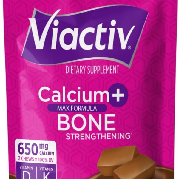 Viactiv Calcium + Vitamin D Supplement Soft Chews for Women & Men - Chewable Calcium for Bone Health Support, 650 mg per Serving, Vitamin D & K for High Absorption - 180 Count, Milk Chocolate