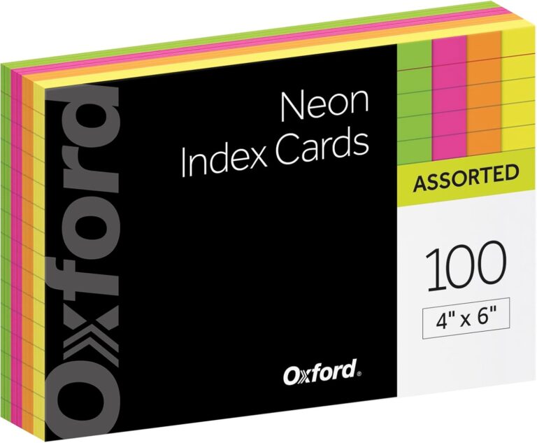 Oxford Neon Index Cards, 4" x 6", Ruled, Assorted Colors, 100 Per Pack (99755EE)
