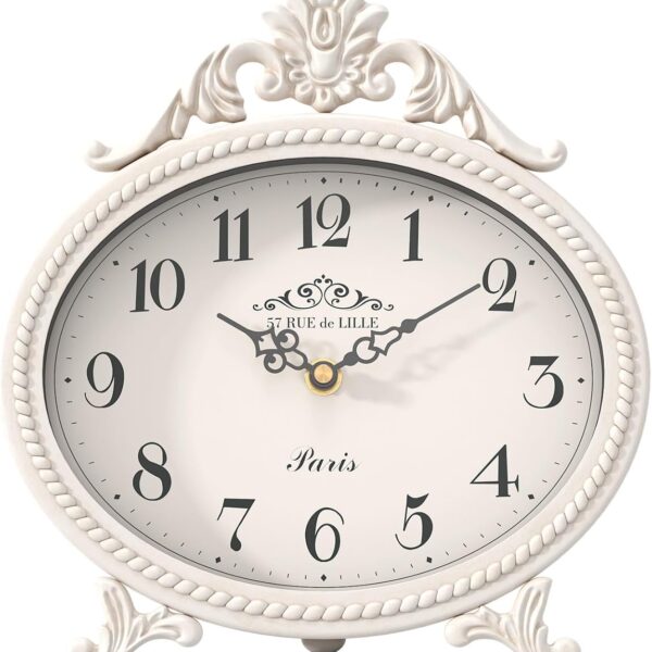 Abdurey Vintage Table Clock,Antique White French Rustic Style Mantel Clock | Desk and Shelf Rustic Decorative Clocks for Living Room,Farmhouse,Bedroom, Bedside,Gift Clocks