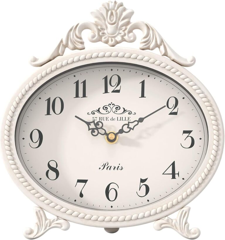 Abdurey Vintage Table Clock,Antique White French Rustic Style Mantel Clock | Desk and Shelf Rustic Decorative Clocks for Living Room,Farmhouse,Bedroom, Bedside,Gift Clocks