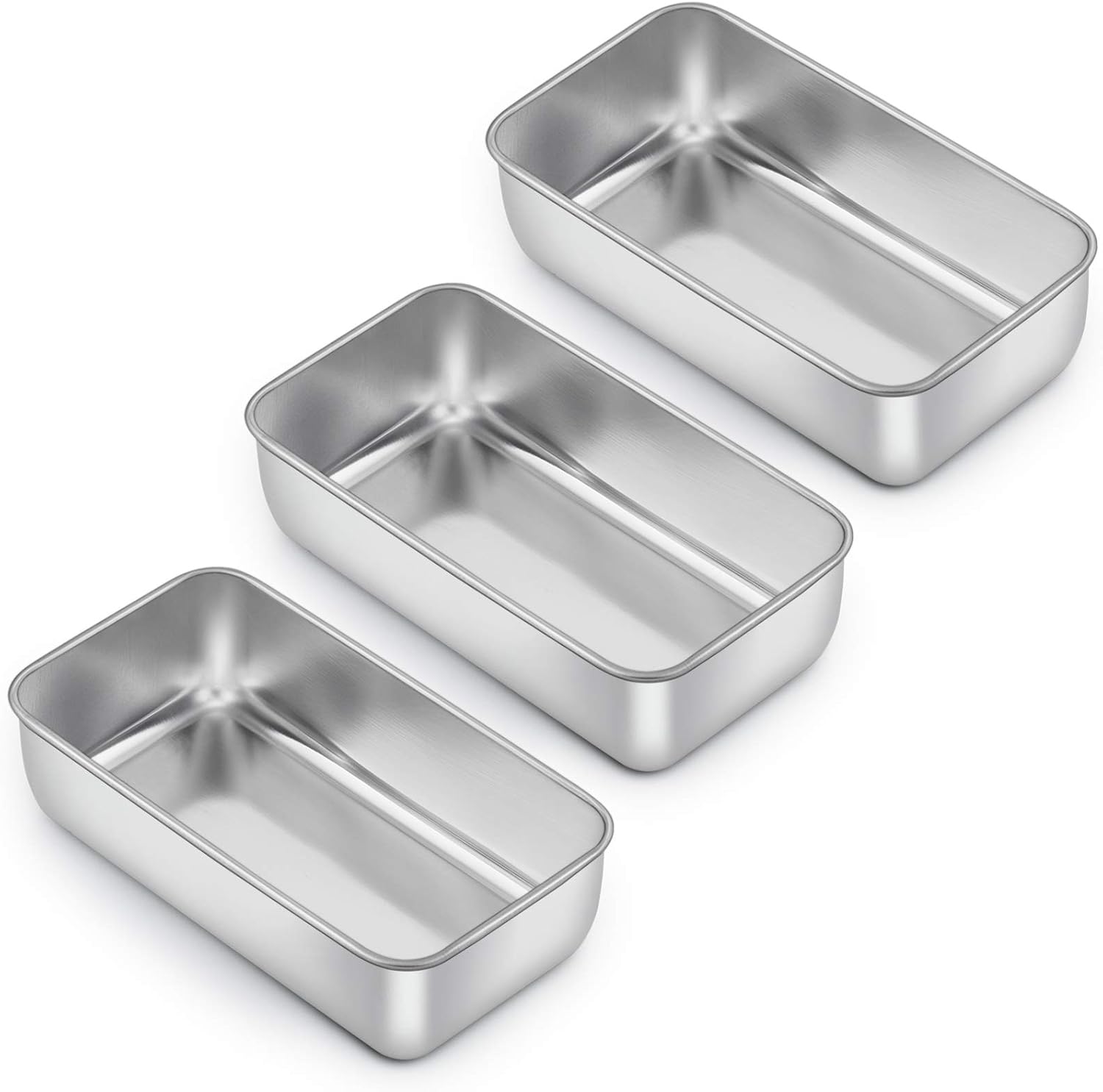 E-far Loaf Pan for Baking Bread, 9 x 5 Inch Stainless Steel Baking Loaf Pans, Metal Bakeware for Bread Meatloaf Cake Brownies, Healthy & Non Toxic, Easy Release & Dishwasher Safe - Set of 3 E-far Loaf Pan for Baking Bread, 9 x 5 Inch Stainless Steel Baking Loaf Pans, Metal Bakeware for Bread Meatloaf Cake Brownies, Healthy & Non Toxic, Easy Release & Dishwasher Safe - Set of 3