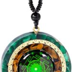 Day Day Up Orgonite Necklace - Sri Yantra Rotatable Pendant For Anti Stress Anxiety & Meditation - Malachite And Tiger Stone For Spiritual Healing & Positive Energy