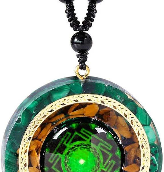 Day Day Up Orgonite Necklace - Sri Yantra Rotatable Pendant For Anti Stress Anxiety & Meditation - Malachite And Tiger Stone For Spiritual Healing & Positive Energy