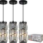 Black Pendant Lighting Modern Pendant LightiPendant Lights Kitchen Island Crystal Pendant Light FixtureMini Crystal Chandeliers for Kitchen, Dining Room and Bedroom (3 Pack)