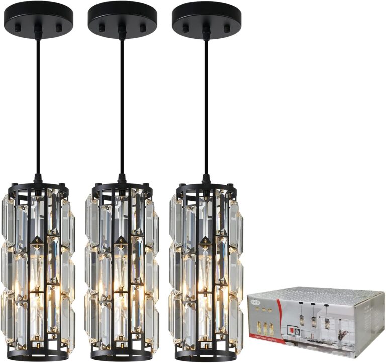 Black Pendant Lighting Modern Pendant LightiPendant Lights Kitchen Island Crystal Pendant Light FixtureMini Crystal Chandeliers for Kitchen, Dining Room and Bedroom (3 Pack)